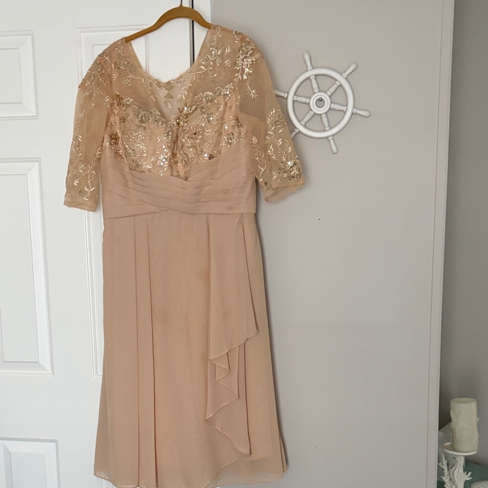 Chic Embroidered Midi Dress in Nude
